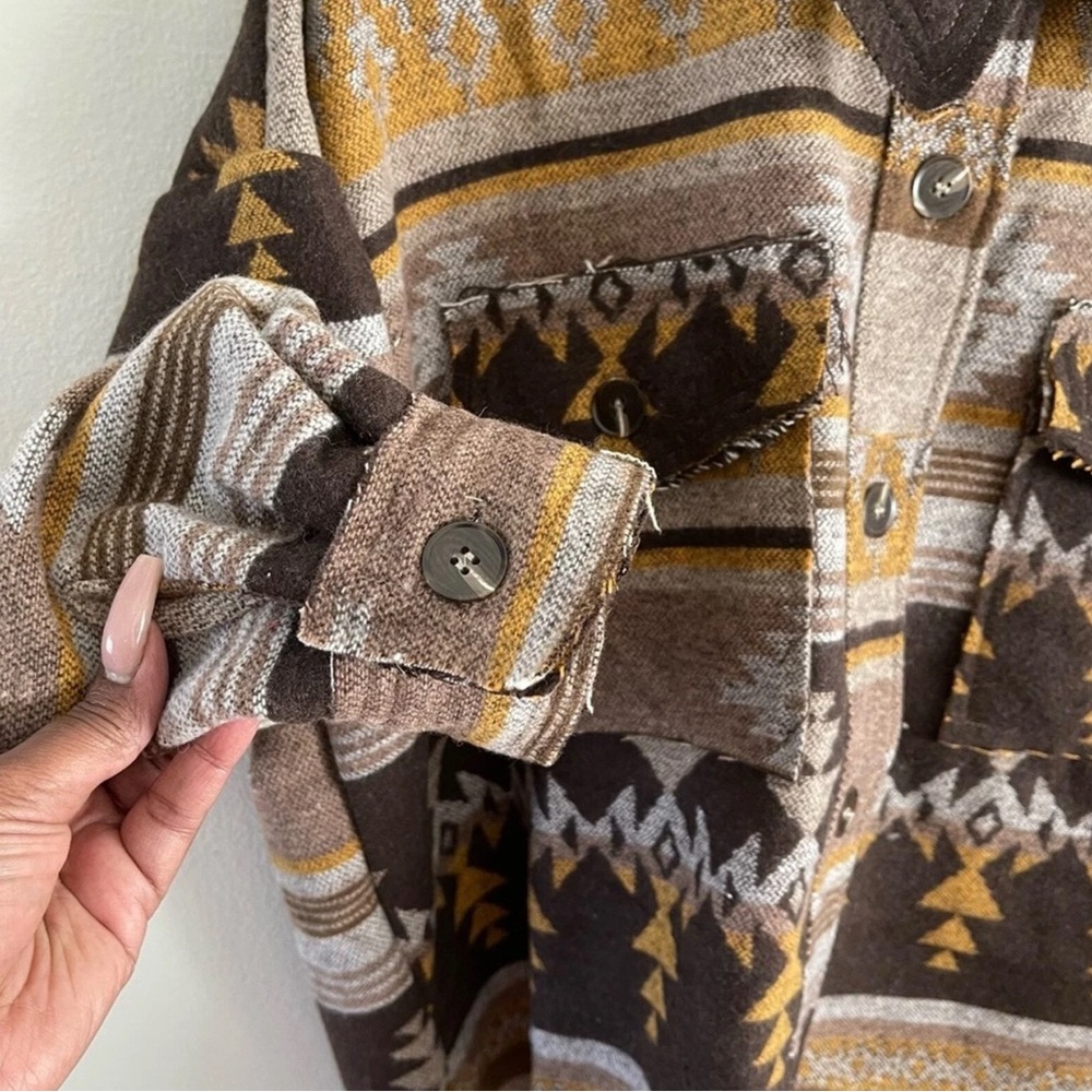 Brown Mix Media Aztec Print Southwest Jacket - Picture 5 of 8